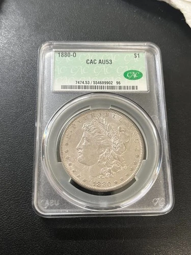 1880 O MORGAN DOLLAR CAC AU-53 - ABOUT UNCIRCULATED - BETTER DATE - SLABBED - $1
