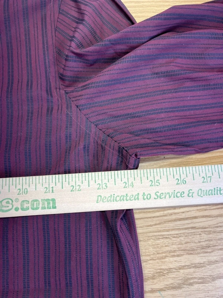 HUGO BOSS Button Up Dress Shirt Men's Size 16.5(34/35) Maroon Stripe Collar Neck - Image 4 of 4