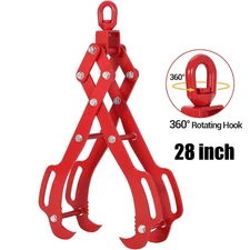 28" Log Lifting Tongs 4 Claw Solid Steel Log Grapple Swivel Log Tools 360°Swivel