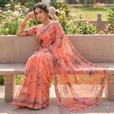 Indian Bollywood Designer Saree Wedding Party Wear Sari Blouse Ethnic Pakistani