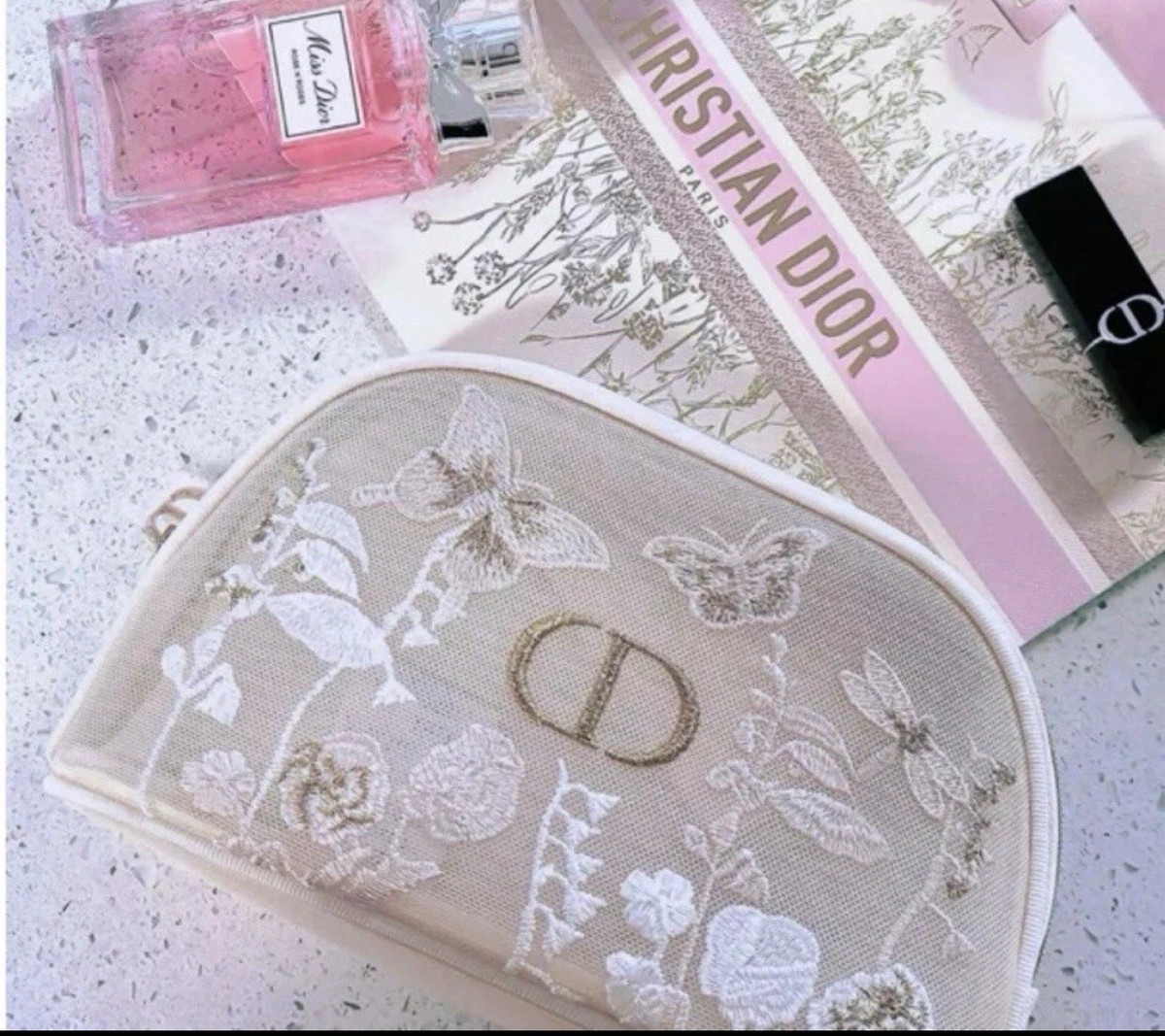 Dior バタフライポーチ DIOR New Beauty Pouch Embroidered Butterflies Dragonflies