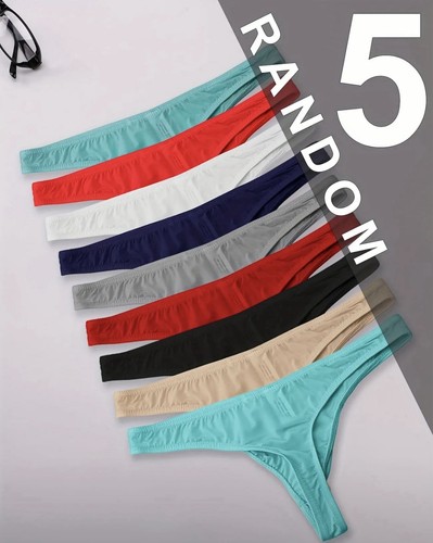 Men’s Thong Underwear Soft Panty 5 Pcs Random Colors Size Large - Picture 2 of 3