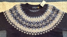 Polo Ralph Lauren Men's Yolk Pattern Crew Neck Sweater XXL 100% Wool Navy Blue