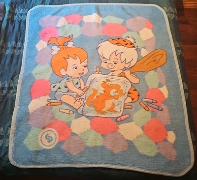 Flintstones vtg fleece blanket pebbles bam bam kid bedding 80s 90s cartoon child