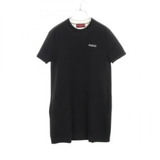 GUCCI Logo intarsia Dress #S short sleeves 789679 cotton wool silk BK Used Women