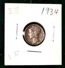 1934  SILVER MERCURY DIME - GRADES "VERY FINE"