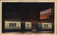 Chicago IL Illinois Drake's Restaurant at Night c1930-40s Vintage Postcard
