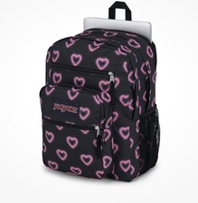 JanSport Big Student 17.5" Backpack 'Happy Hearts Black' - 15" Laptop Sleeve NEW