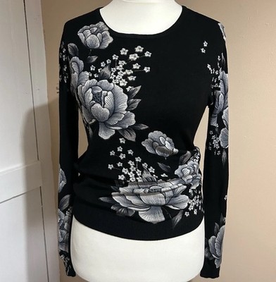 Vintage Woll Strickpullover ''Valentina 98'' Blumen 10 80er Glam Mob Frau Ästhetik