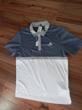 NWT ADIDAS Golf Polo Shirt Performance UPF50 White Gray Denim Blue Sz.Medium