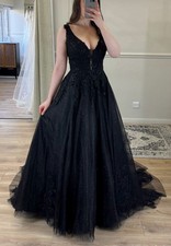 Black lace wedding dress wedding dress 32-60 glitter straps lace up to measure