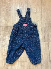 Vintage Osh Kosh B Gosh Girls Vestbak Denim Overalls Blue Floral 6 M USA