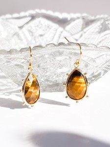 Authentic Tiger’s Eye Faceted Teardrop Earring Gold Plated Dangle Gemstone