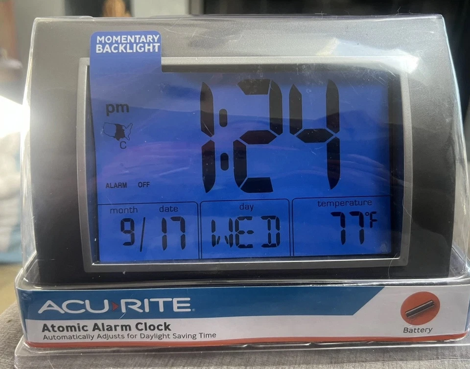 Reloj despertador atómico AcuRite con fecha, día de la semana y temperatura ~ sellado nuevo Foto 2 de 4