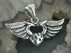 Pendant Heart Flames Angel Wings Wings Rockabilly Silver 925 Heart on Fire