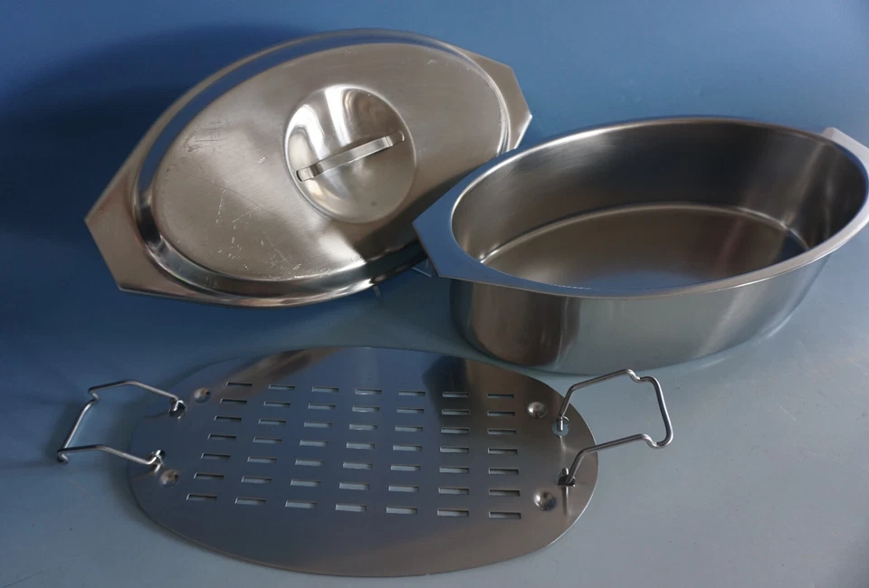 Großer Spring Bräter Dämpfer Gartopf Dampfgarer Edelstahl oval  (F23-1355) - Bild 2 von 4