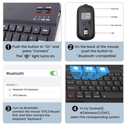 Wireless Bluetooth Keyboard Mouse For Lenovo Tab M11 TB-330FU/331FC 11'' 2024 - Picture 20 of 89