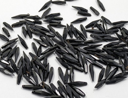 10pc Vintage Antique 1800s Black Glass Mourning Beads French Drops  1" C29-72