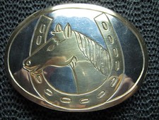 WESTERN LUCKY HORSESHOE HORSE BELT BUCKLE VINTAGE RARE HAND MADE 1980s USA 