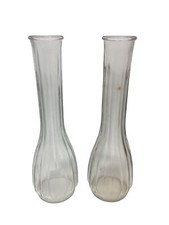 Two (2) Vintage Clear Glass Ribbed Flower Vases 