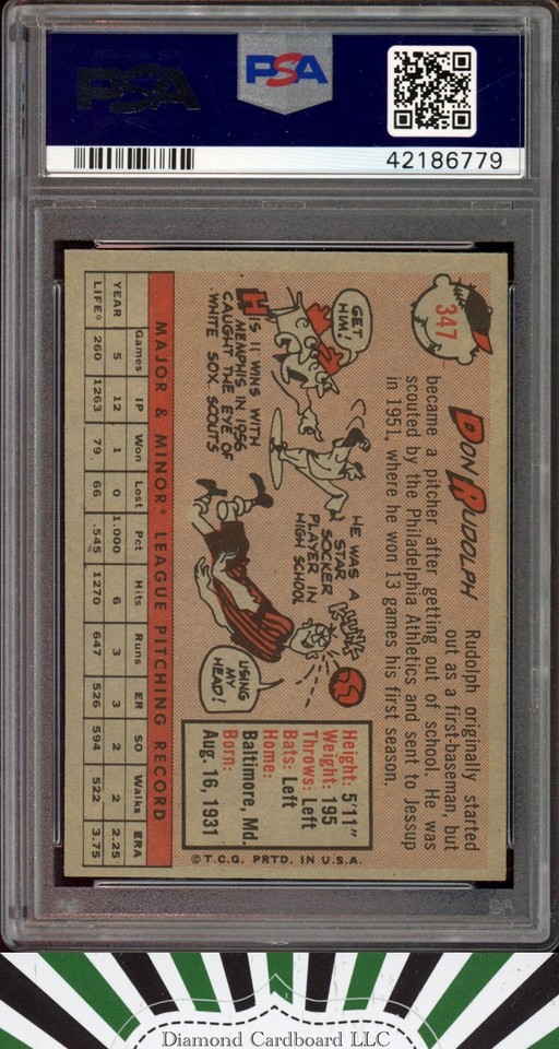 1958 Topps #347 Don Rudolph PSA 8 NM-MT Rookie [ONLY 12 GRADED HIGHER ...