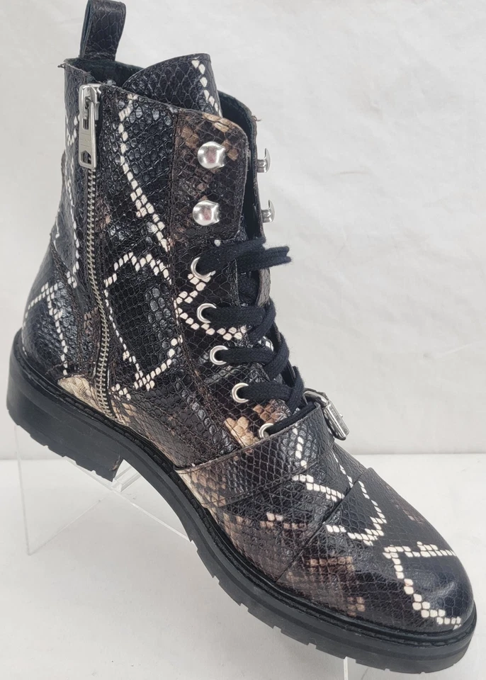 Botas de combate AllSaints Donita marrón piel de serpiente con cordones Euro 40 para mujer EE. UU. 9,5 Foto 2 de 4