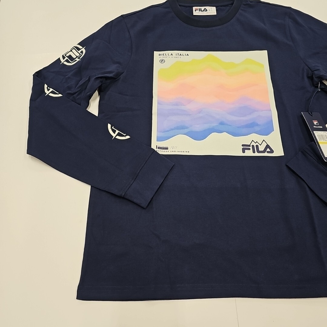 T shirt a maniche lunghe Fila Kare blu uomo media nuova con etichette