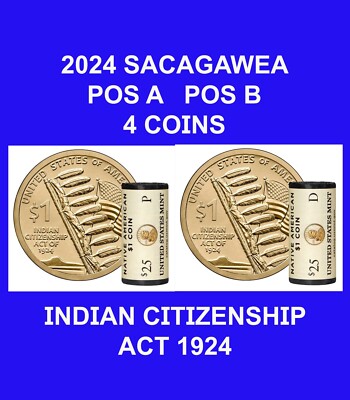 2024 P &D Type 1&Type 2 Sacagawea $1 Native American Indian Citizenship 4 Coins