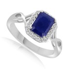 1.92 Ct Emerald Cut Blue Sapphire & Cubic Zirconia 10K White Gold Halo Ring