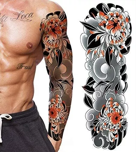 Tatouage Éphémère Homme Femme Bras, Faux Tattoo Temporaire, sleeve Blossom skies - Photo 1/3