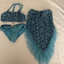 WONDER NATION Mermaid Bikini Swimsuit and Skirt Coverup, 3-Piece Set Size XS 4-5