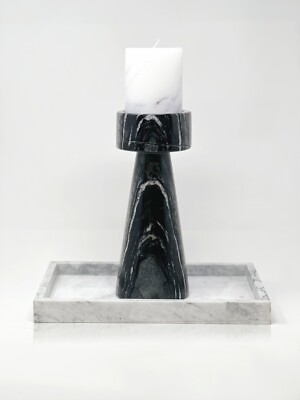 Sophisticated Black Marble Classy Candle Holder   Elegant Home Decor Piece-Tall