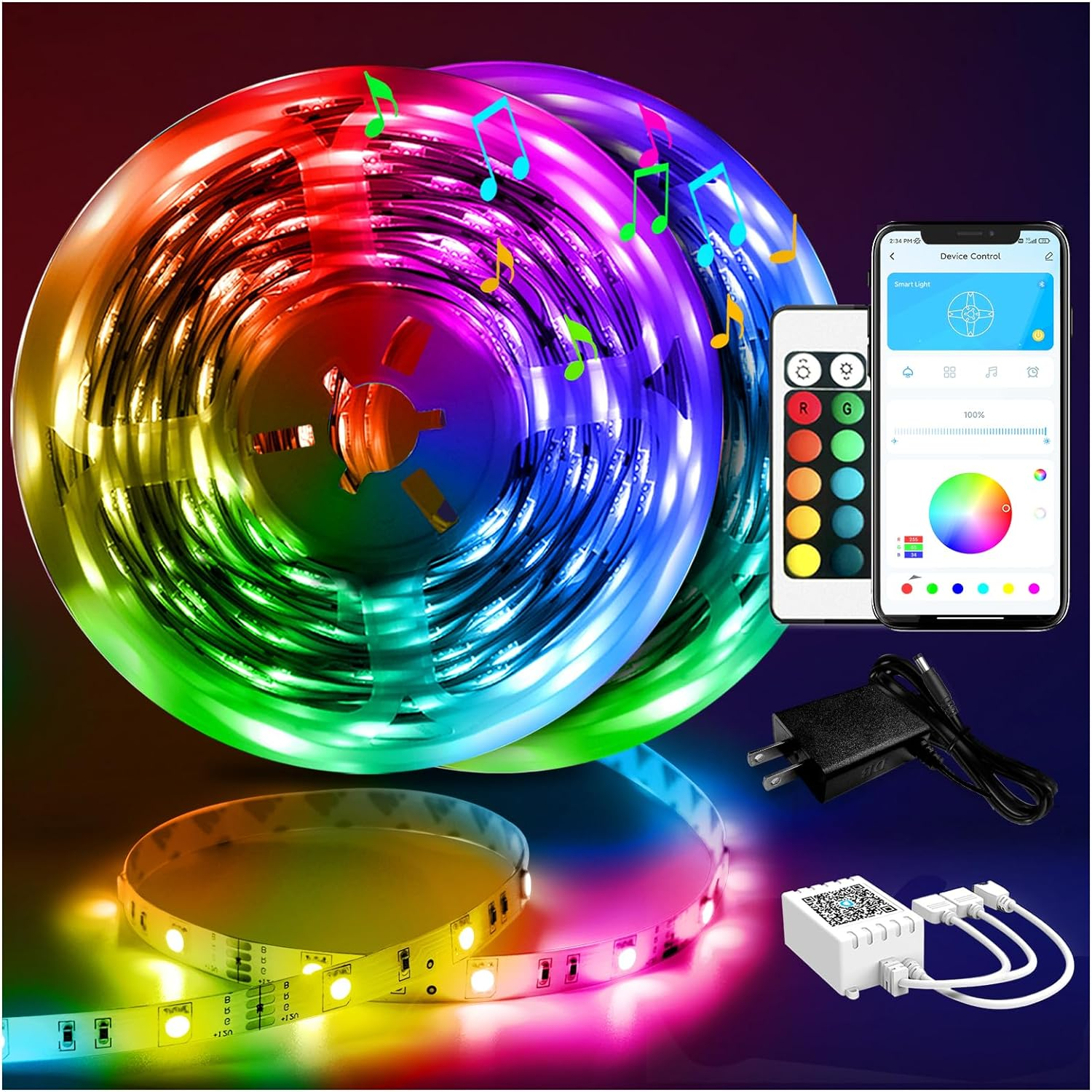 Led Strip Lights 100 Ft Smart with App Remote Control, 5050 RGB for Bedroom, Liv-image