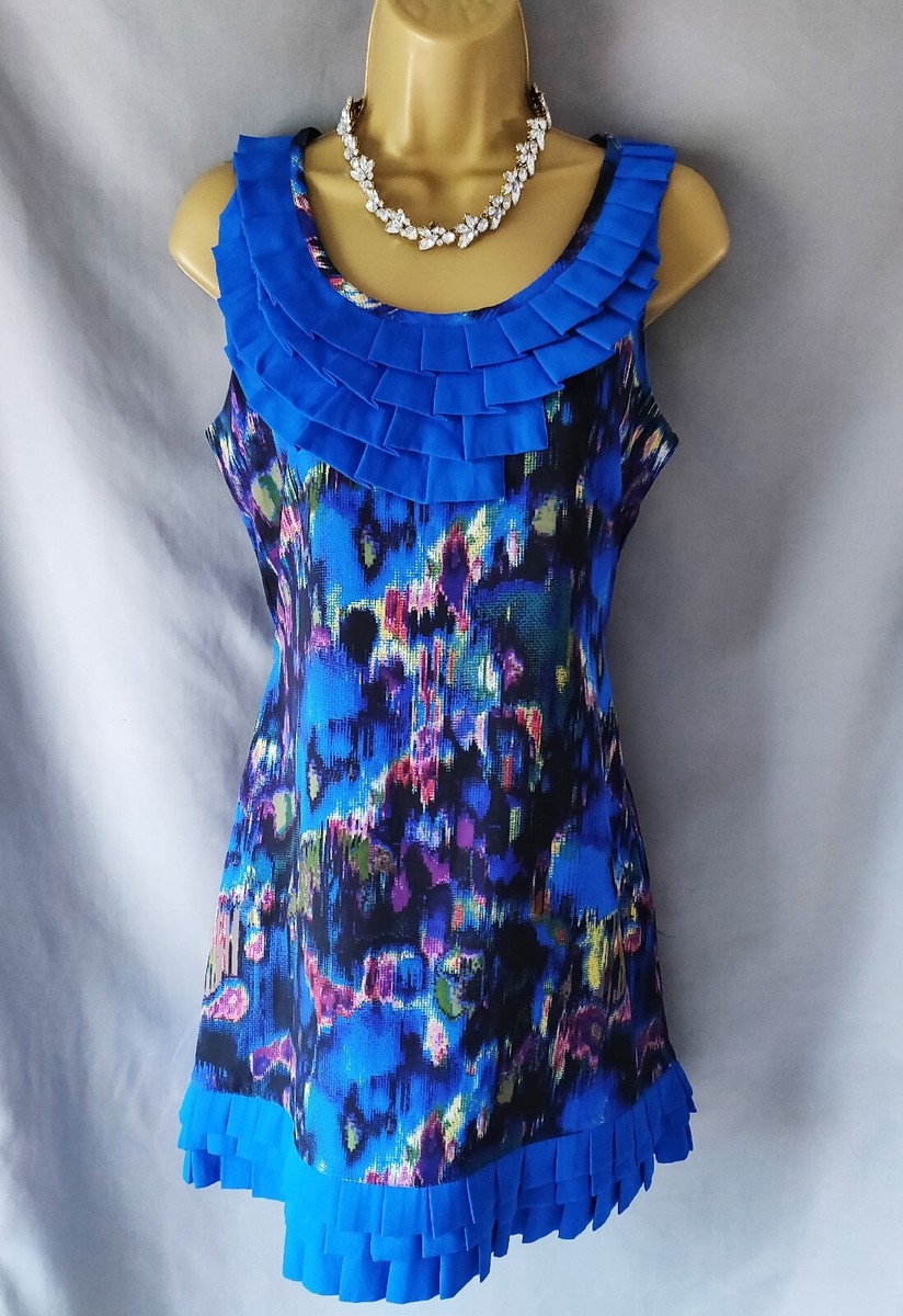 Electric Blue Patterned Sleeveless Summer Dress Size UK10 | eBay UK