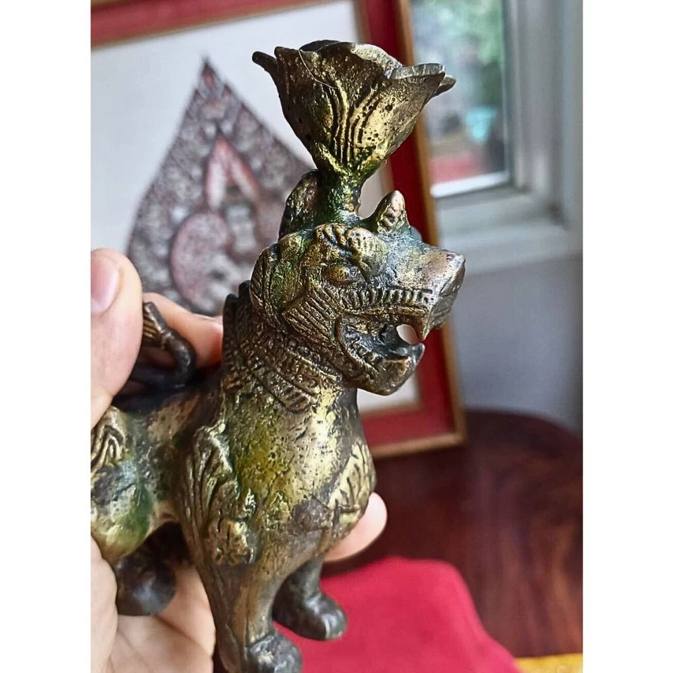 Raro Par De Colección Foo Perro Candelabro León Tailandés Singha Guardián Estatua Bronce Foto 3 de 4