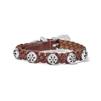 NWT Brighton Daisy Bandit Silver & Brown Braided Leather Bracelet $52