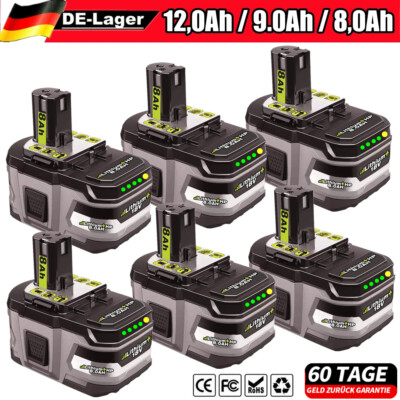 12,0Ah 9,0Ah 8,0Ah Für Ryobi Akku 18V Lithium One Plus RB18L50 P108 RB18L40 P107
