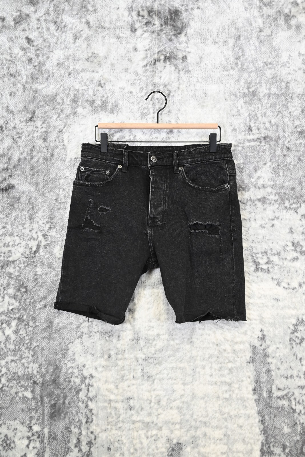 Ksubi Button Fly Raw Hem Distressed Black Denim Jean Shorts Size 30 | eBay