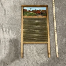 National Washboard Co The Brass King #801 Wood Brass Vintage With Art
