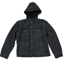 Levis Mens Denim Sherpa Lined Hooded Jean Jacket Fall Pocket Drawstring 85244000