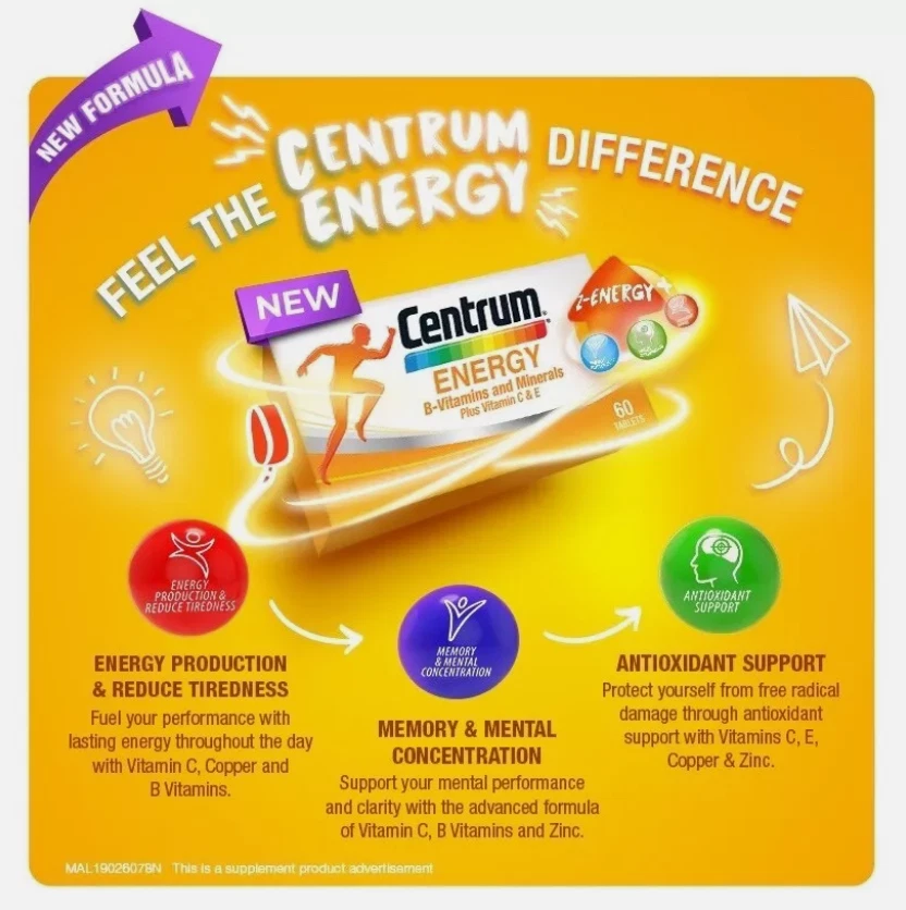 4 X 60's New Centrum Energy B-Vitamins and Minerals + Vitamin C & E - Image 2 of 4