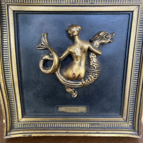 Mermaid Wall Plaque Virgo Art Deco Black And Gold Colors  9” - Picture 1 of 6