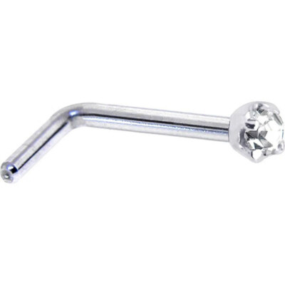2mm Moissanite Diamond Pass Tester .925 Silver 18 Gauge L - Shaped Nose Ring