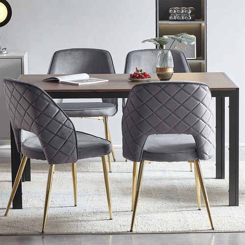 Set of 4 Velvet Dining Chair Upholstered Chair Kitchen Dining Chair w/ Metal Leg - Picture 31 of 48