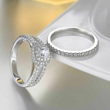 3Ct Round Cut Lab-Created Diamond Women's Bridal Ring Set 14k White Gold Plated