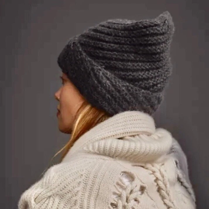 NEW $138 One Size Anthropologie Cashmere Collection Beanie Hat Charcoal Gray Foto 2 de 2