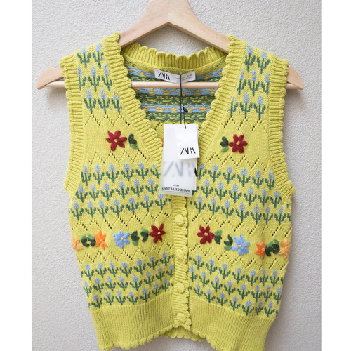 Zara V-neck Floral Knit Vest New S | eBay