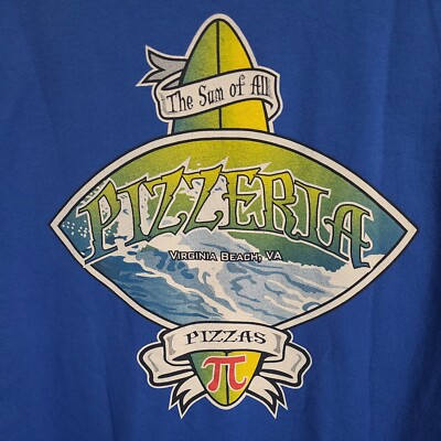 The Sum Of All Pizzeria Virginia Beach VA Xl Mens Blue Double-sided Logo Tshirt 