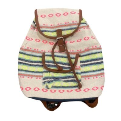 Small Tribal Patterned Canvas Back Bag in Cream