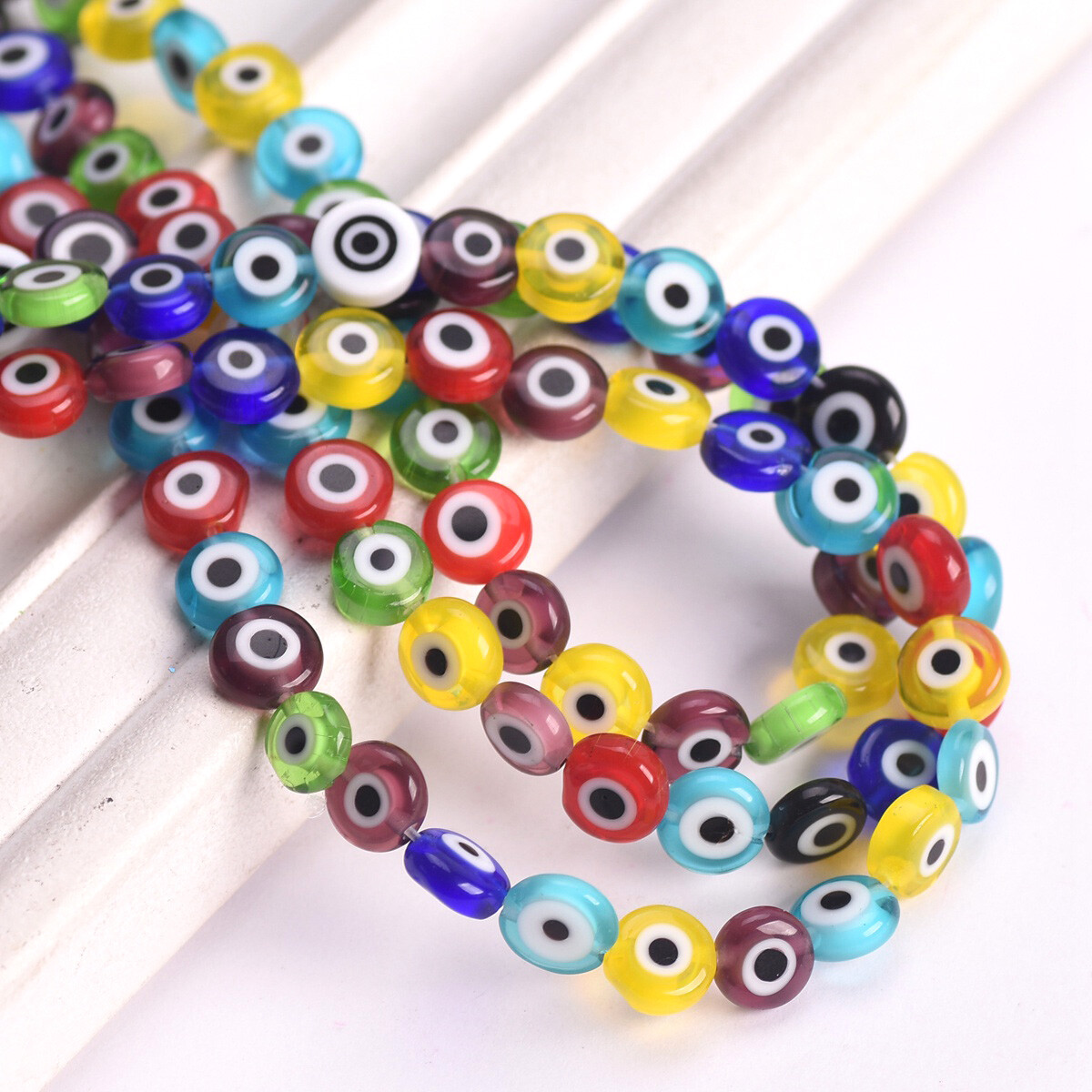 6mm 8mm 10mm Flat Round Evil Eye Handmade Millefiori Glass Beads